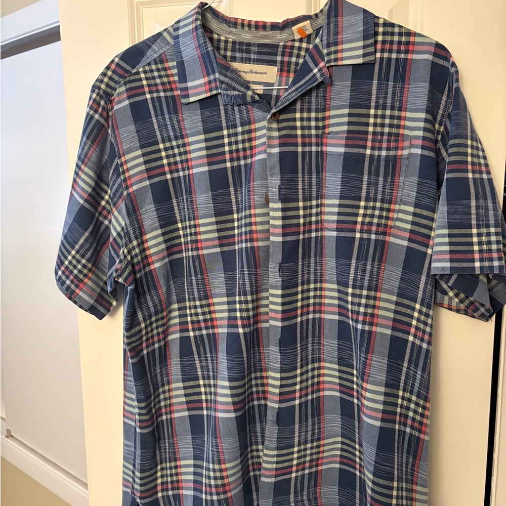 Tommy Bahama Blue and Red Plaid Button Down Shirt